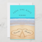 ターコイズブルーのビーチウェディング 2 ハートの砂 招待状 (裏面)