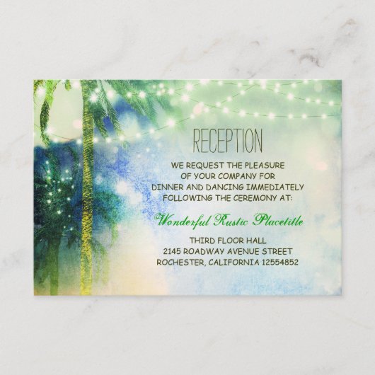 ターコイズブルーのビーチパームズの結婚式の受付カード エンクロージャーカード (正面)