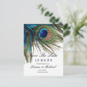 ターコイズブルーのピーコックの羽のボヘミアンワンピース　セーブ・ザ・デート 案内ポストカード (スタンド正面)