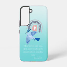 ターコイズブルーのフォークアート鳩のボヘミアン虹 SAMSUNG GALAXY S22ケース