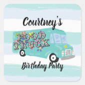 ターコイズブルーのフードトラック誕生日パーティーカスタム スクエアシール (正面)