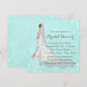 ターコイズブルーのブライダルシャワー 招待状 (正面/裏面)