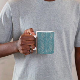 ターコイズブルーのヘリンボーン・シェブロン柄 コーヒーマグカップ