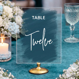 ターコイズブルーのミニマリストな結婚式テーブルナンバー アクリルサイン