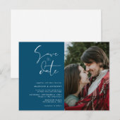 ターコイズブルーのミニマルな結婚式のSave the Date写真 インビテーションポストカード (正面/裏面)
