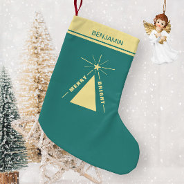 ターコイズブルーのモダンな幾何学模様のクリスマスツリー スモールクリスマスストッキング
