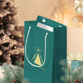 ターコイズブルーのモダンな幾何学模様のクリスマスツリー スモールペーパーバッグ