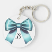 ターコイズブルーのリボン エレガントなブライダルシャワー ウェディング キーホルダー (裏面)