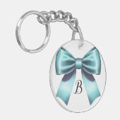 ターコイズブルーのリボン エレガントな結婚前お披露目パーティー ウェディング キーホルダー (正面左)