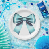 ターコイズブルーのリボン エレガントな ブライダルシャワー ウェディング ペーパープレート (パーティー)