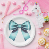 ターコイズブルーのリボン エレガントな ブライダルシャワー ウェディング ペーパープレート (パーティー)