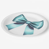 ターコイズブルーのリボン エレガントな ブライダルシャワー ウェディング ペーパープレート (アングル)