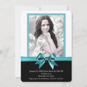 ターコイズブルーのリボン　写真付き　ブライダルシャワー 招待状 (裏面)