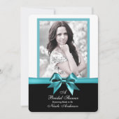 ターコイズブルーのリボン　写真付き　ブライダルシャワー 招待状 (正面)