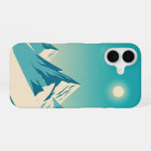 ターコイズブルーのレトロな山々 iPhone 16ケース (裏面横)