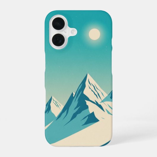 ターコイズブルーのレトロな山々 iPhone 16ケース (裏面)