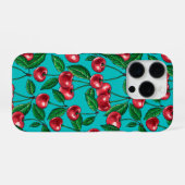ターコイズブルーの上の赤いチェリー iPhoneケース (裏面横)