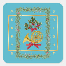 ターコイズブルーの優雅なフレンチホルンのクリスマスデザイン