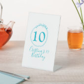 ターコイズブルーの円形。ラウンドスパンコール 10歳の誕生日を豪華に 台座サイン (インサイチュ)