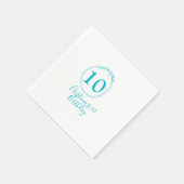 ターコイズブルーの円形。ラウンドスパンコール 10歳の誕生日 太字 スタンダードカクテルナプキン (角)