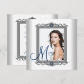 ターコイズブルーの写真を使った卒業発表 招待状 (正面/裏面)