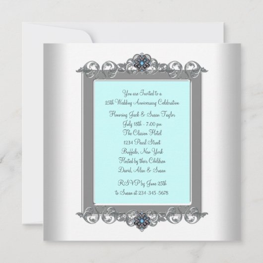 ターコイズブルーの写真 銀 25周年パーティー 招待状 (裏面)