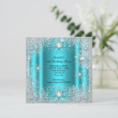 ターコイズブルーの冬のワンダーランドの雪の結晶パーティー 招待状 (スタンド正面)