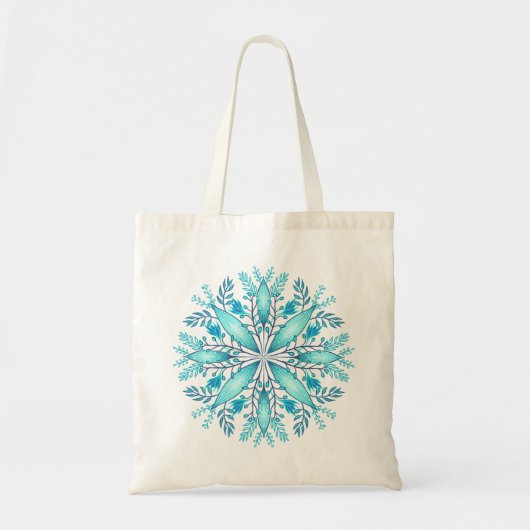 ターコイズブルーの冬の雪の花 トートバッグ (正面)