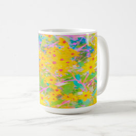 ターコイズブルーの可愛い黄色と赤の花 コーヒーマグカップ
