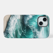 ターコイズブルーの大波 iPhone 15ケース (裏面横)