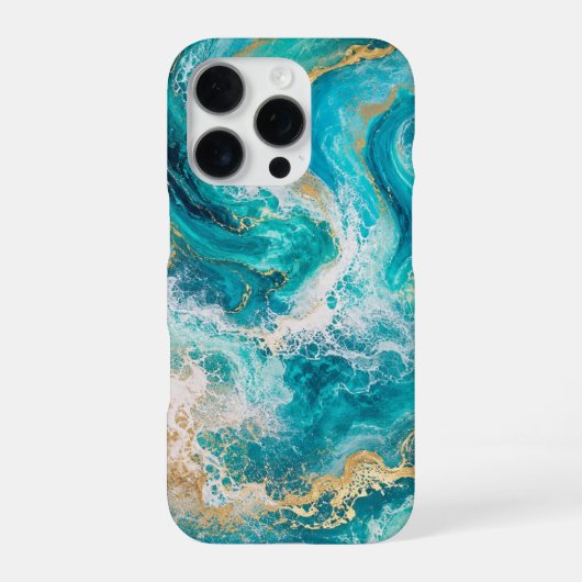 ターコイズブルーの大理石柄iPhone 16 Proケース iPhoneケース (裏面)