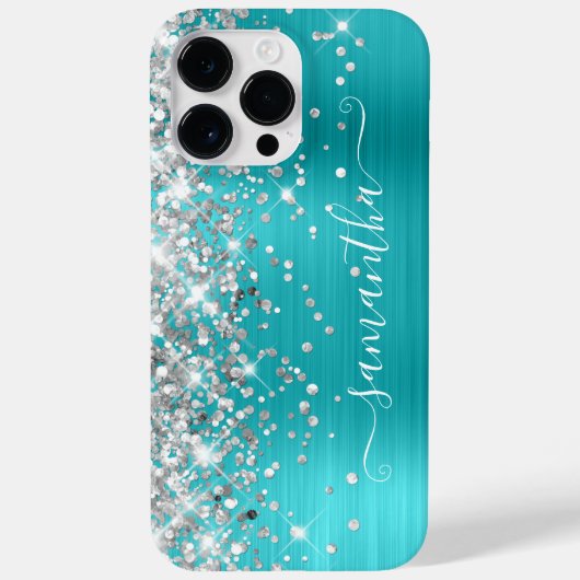 ターコイズブルーの女の子らしいシルバーグリッターサイン Case-Mate iPhoneケース (裏面)