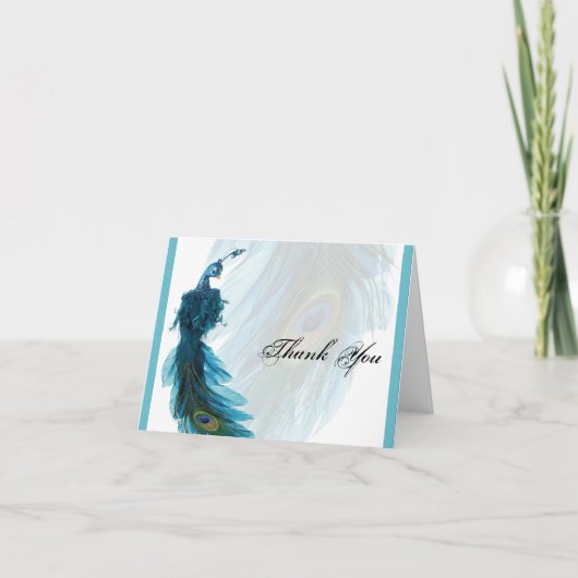 ターコイズブルーの孔雀の羽根 ありがとう サンキューカード (正面)