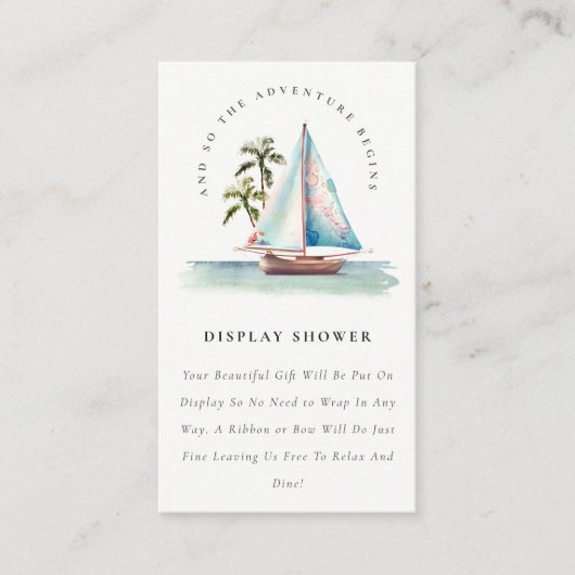 ターコイズブルーの帆船ヤシの木のディスプレイシャワー ベビーシャワー エンクロージャーカード (正面)