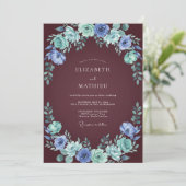 ターコイズブルーの幻想的なウェディングデザイン 招待状 (スタンド正面)