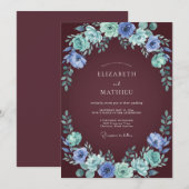 ターコイズブルーの幻想的なウェディングデザイン 招待状 (正面/裏面)