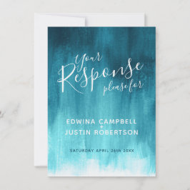 ターコイズブルーの抽象的な現代アートの結婚式返信RSVP 招待状