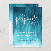 ターコイズブルーの抽象的な現代アートの結婚式返信ＲＳＶＰ 招待状 (正面/裏面)