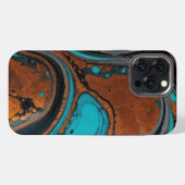 ターコイズブルーの抽象的な銅色デザイン iPhoneケース (裏面横)