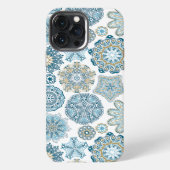 ターコイズブルーの曼荼羅アート柄 ウィンター iPhoneケース (裏面)