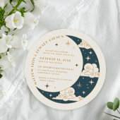 ターコイズブルーの月と星の天体結婚式招待状 セーブザデート