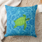 ターコイズブルーの水とアカウミガメ クッション (ブランケット)