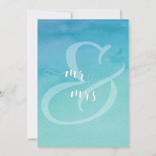 ターコイズブルーの水彩オンブルーで私たちはこっそり結婚式を挙げました 招待状 (裏面)