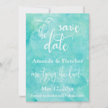 ターコイズブルーの水彩タイポグラフィーのSave the Date