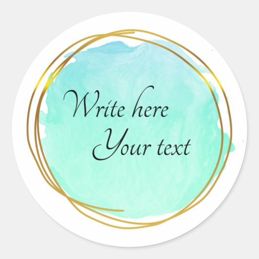 ターコイズブルーの水彩円形ゴールドエレガントクラシック ラウンドシール (正面)