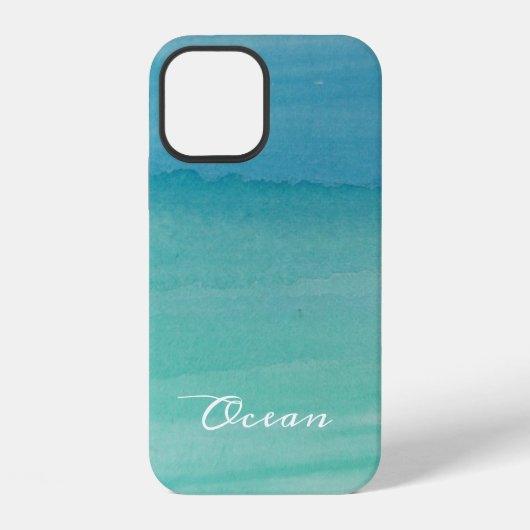 ターコイズブルーの水彩絵の具のカスタムデザイン iPhoneケース (裏面)