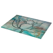 ターコイズブルーの水彩花のエレガントでアーティスティックな蓮のデザイン カッティングボード (角)