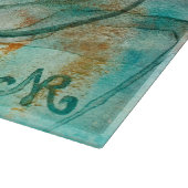 ターコイズブルーの水彩花のエレガントでアーティスティックな蓮のデザイン カッティングボード (角)