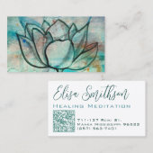 ターコイズブルーの水彩花のエレガントでアーティスティックな蓮のデザイン 名刺 (正面/裏面)
