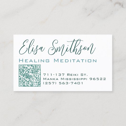 ターコイズブルーの水彩花のエレガントでアーティスティックな蓮のデザイン 名刺 (裏面)